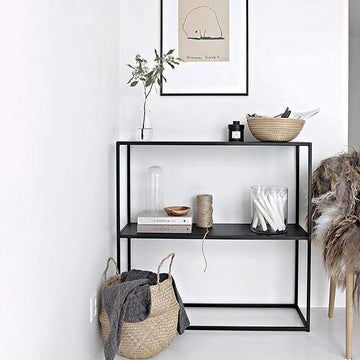 Black 2 Tiers Shelving Storage Freestanding Organizer Metal Rack-Bookcases & Bookshelves,Furniture,Office Furniture